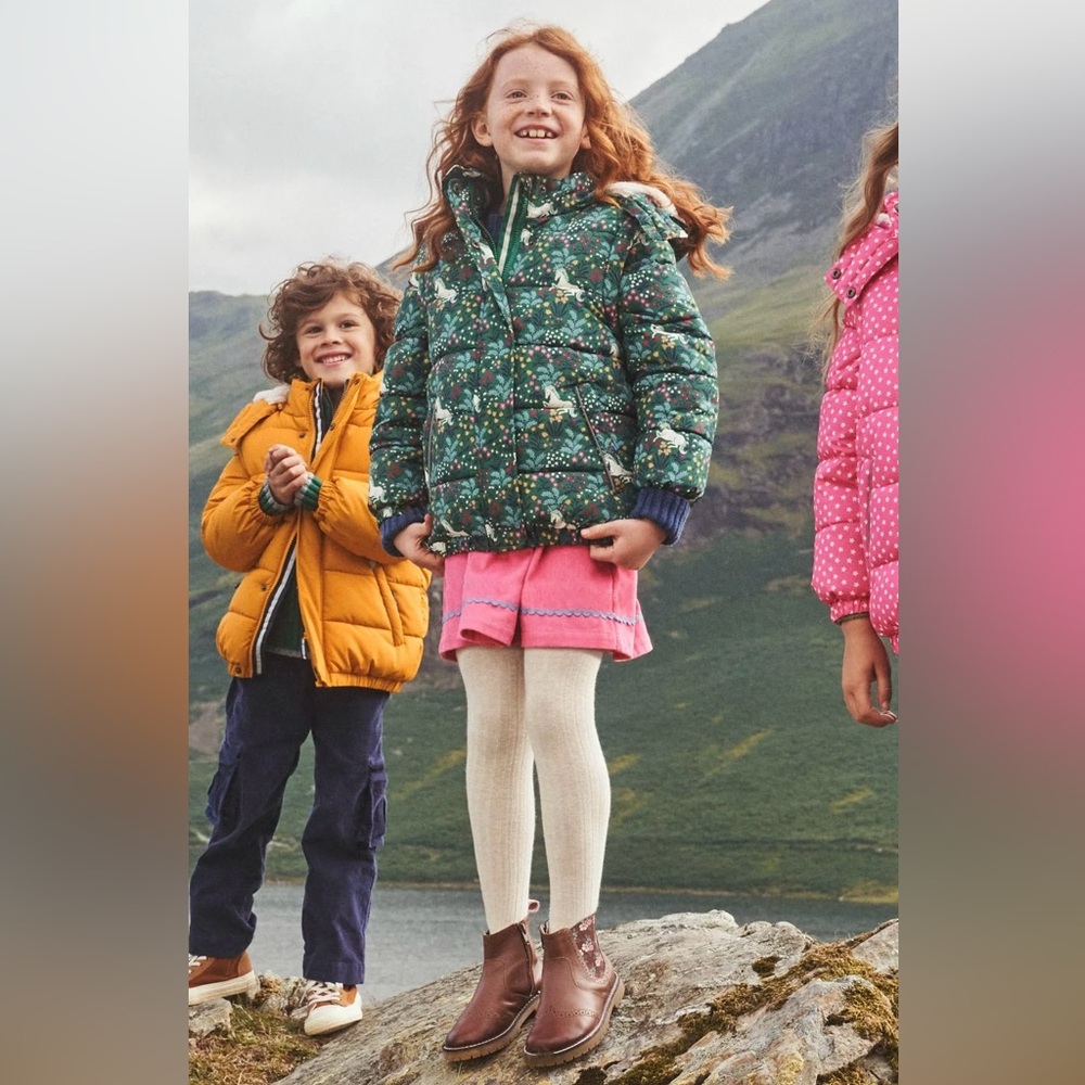 Boden Kids' Unicorn Print 2-in-1 Convertible Hooded Puffer Coat